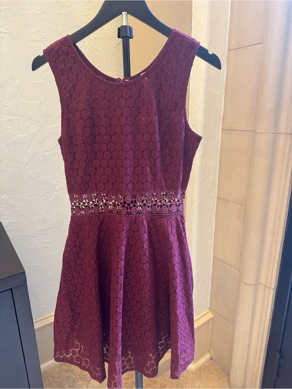 RAGA Burgundy Maroon Lace Fit-and-Flare Dress